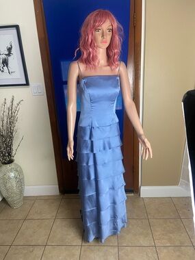 Lazaro Blue Tiered Spaghetti-Strap Maxi Dress